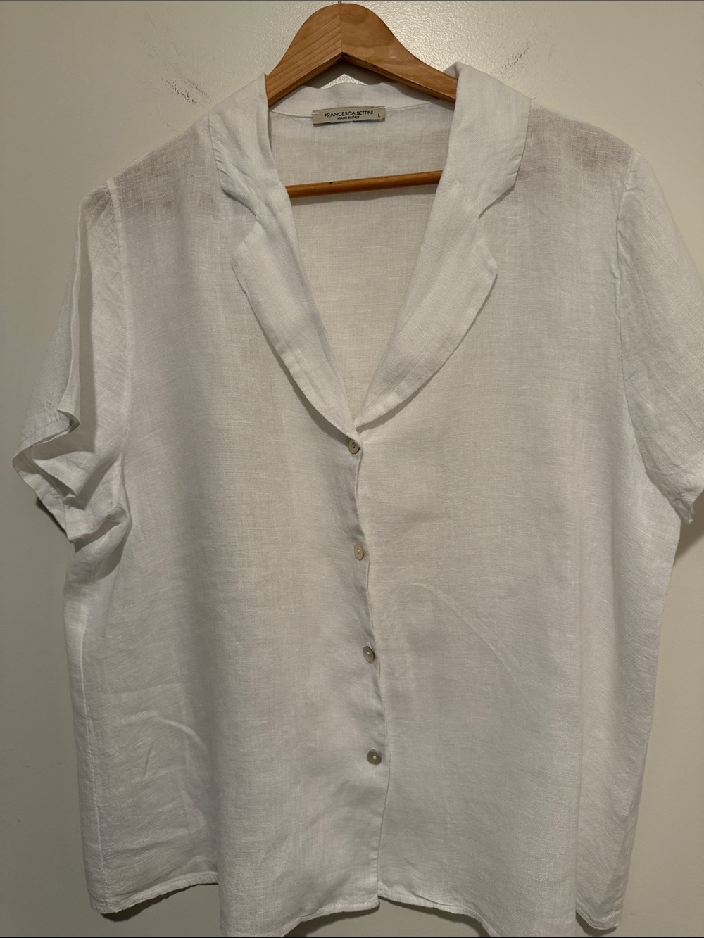 Francesca's Collections White Linen Short-Sleeve Button-Down Shirt